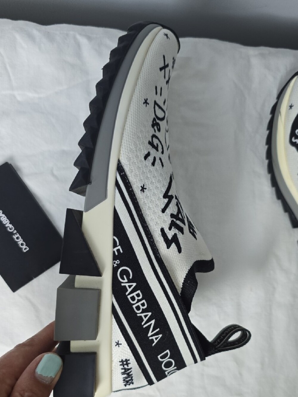Dolce & Gabbana White & Black Graffiti Slip-On Sneakers - Picture 13 of 15